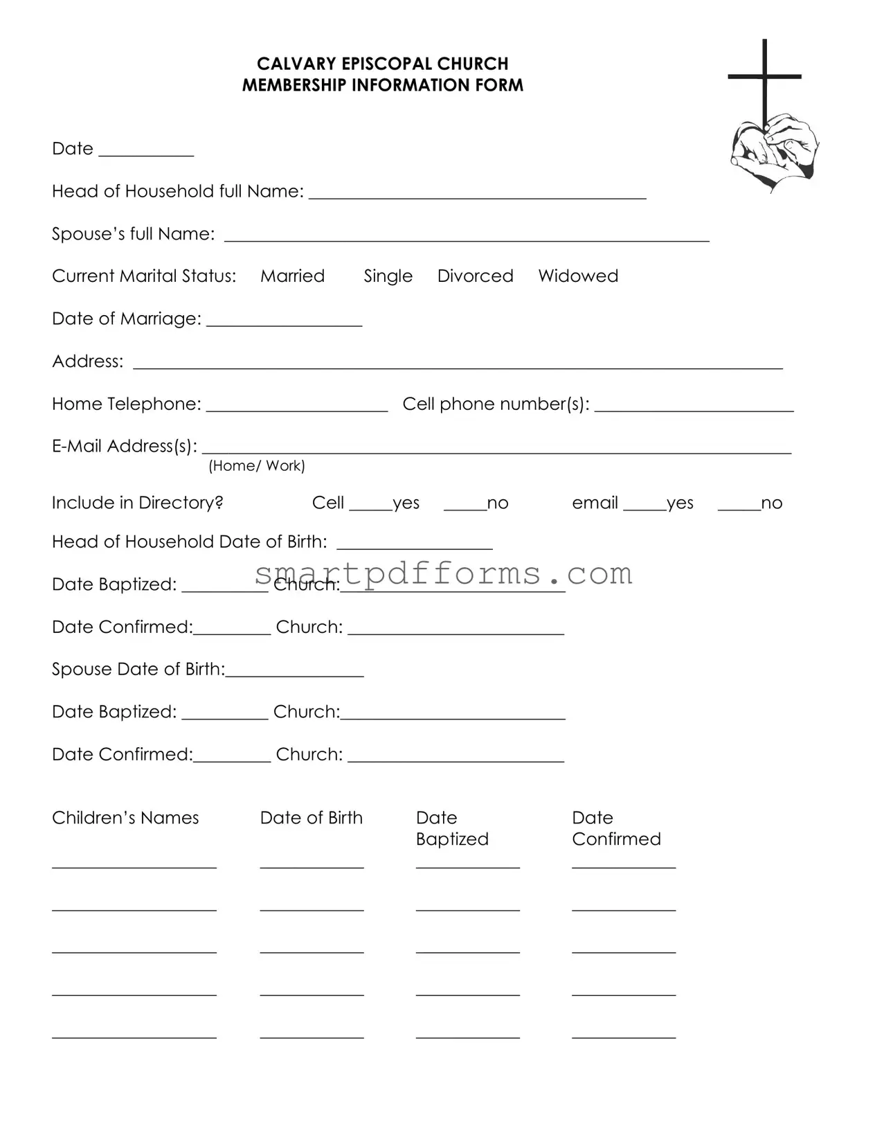 Blank Church Member Information Sheet PDF Template
