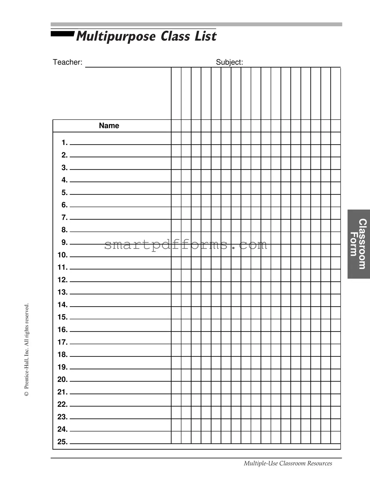 Blank Class List PDF Template