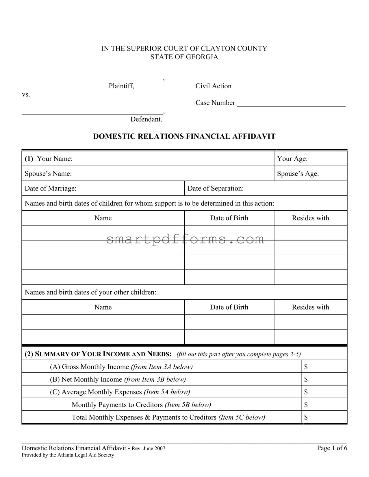 Blank Clayton County Financial PDF Template