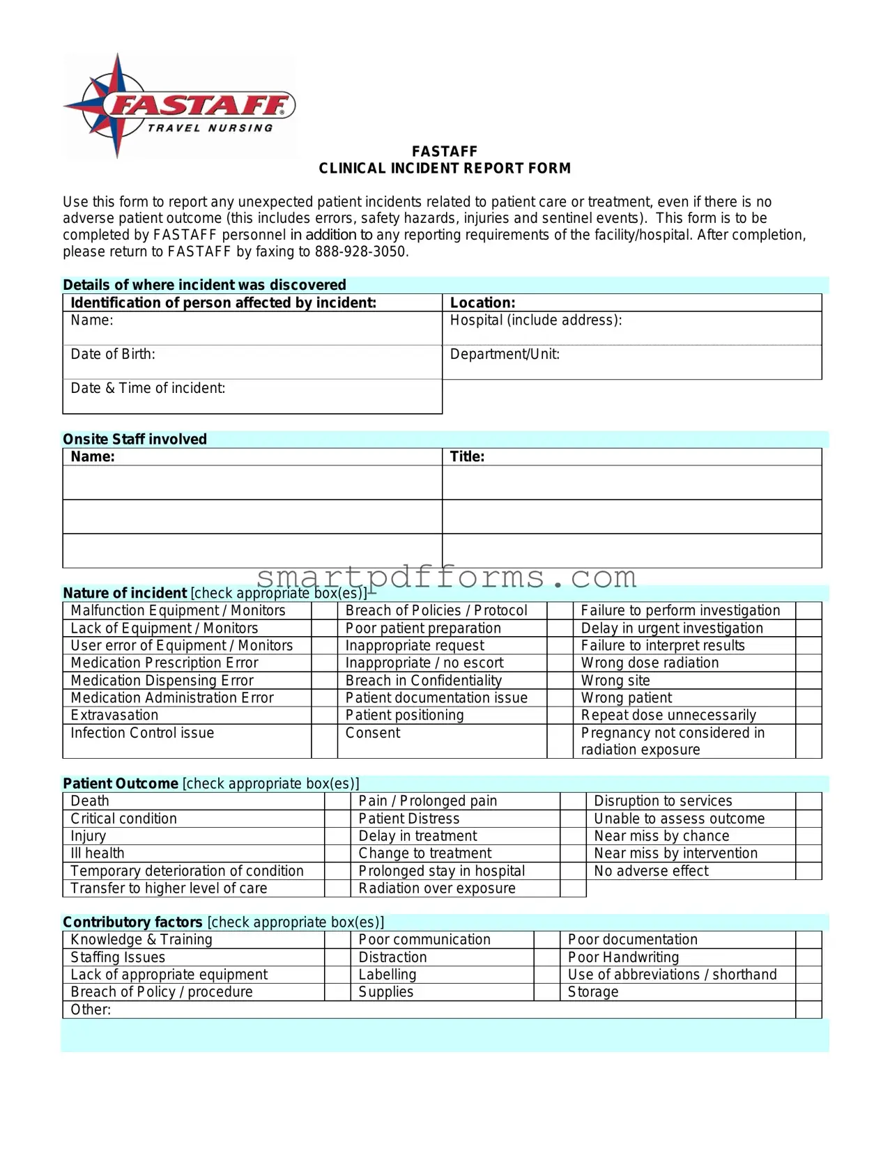 Blank Clinical Incident Report Sample PDF Template