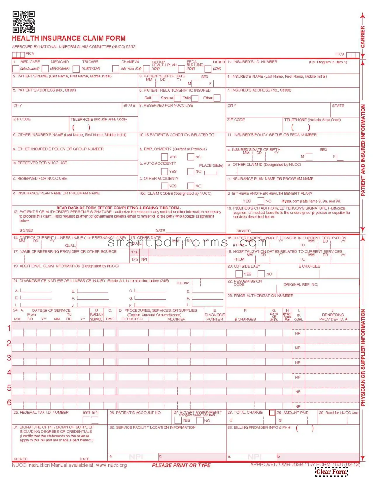 Blank CMS 1500 PDF Template