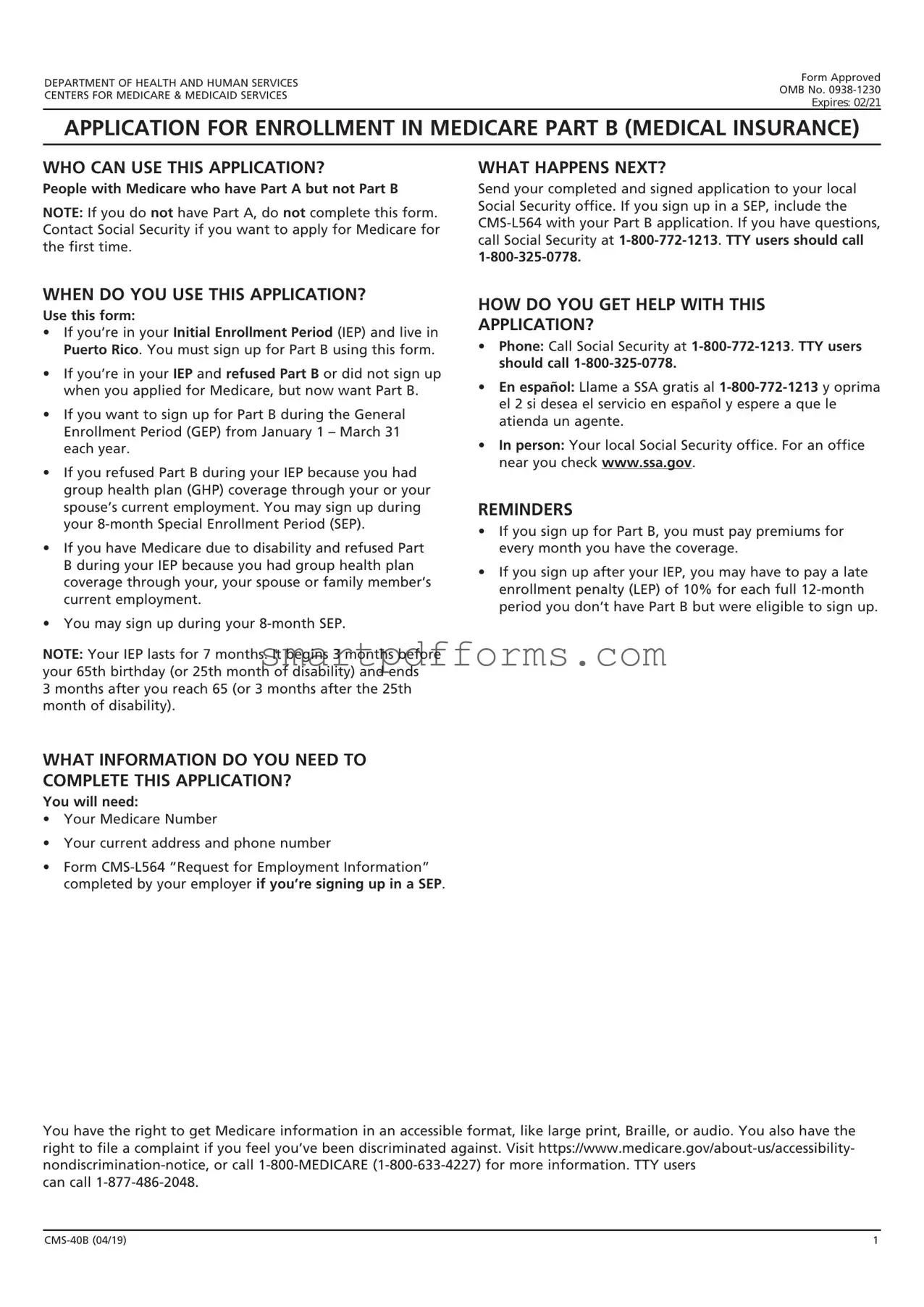 Blank CMS-40B PDF Template