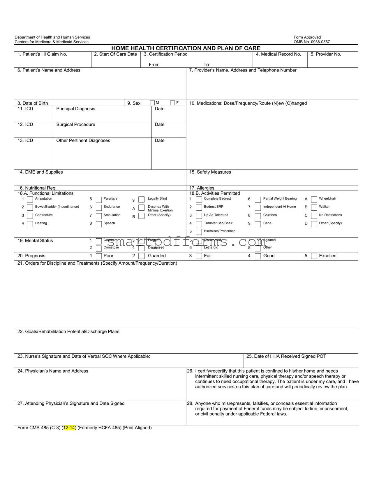 Blank Cms 485 PDF Template