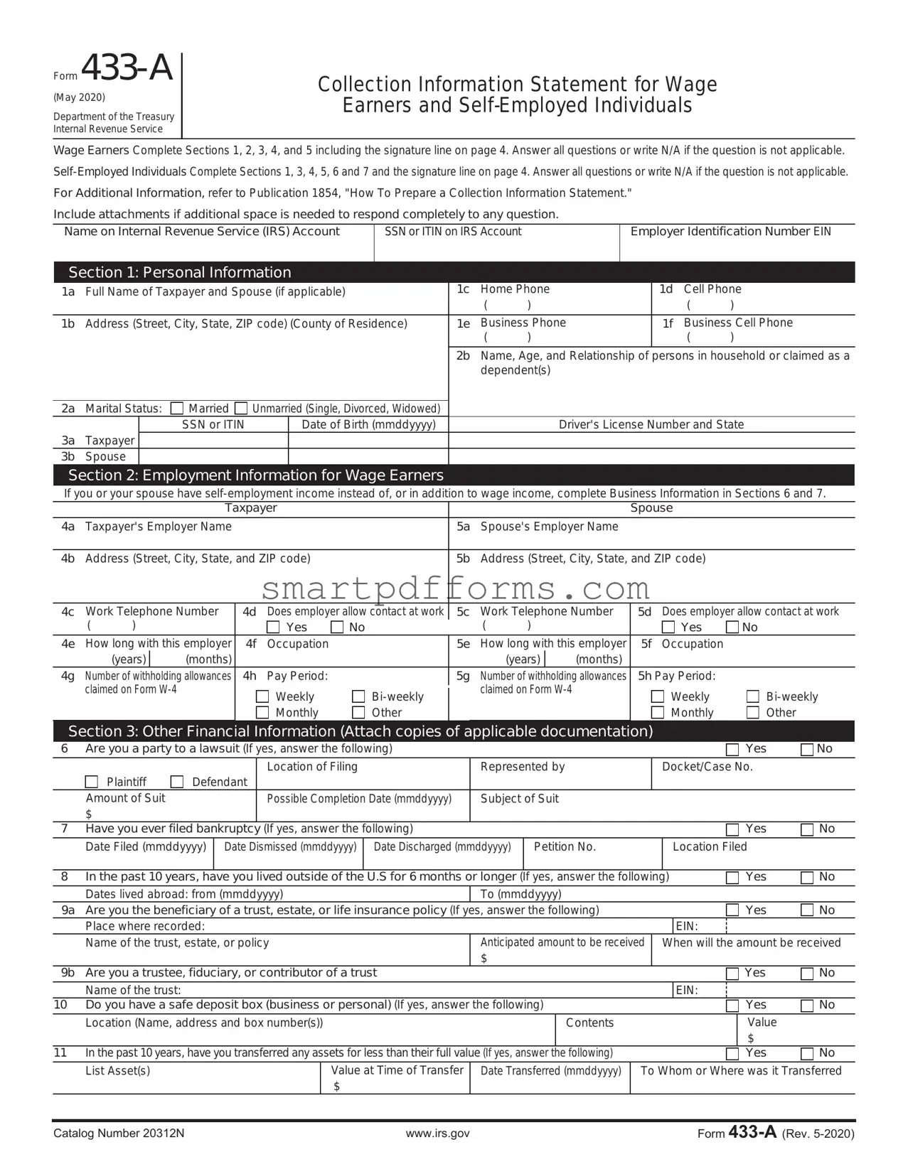 Blank IRS 433-A PDF Template