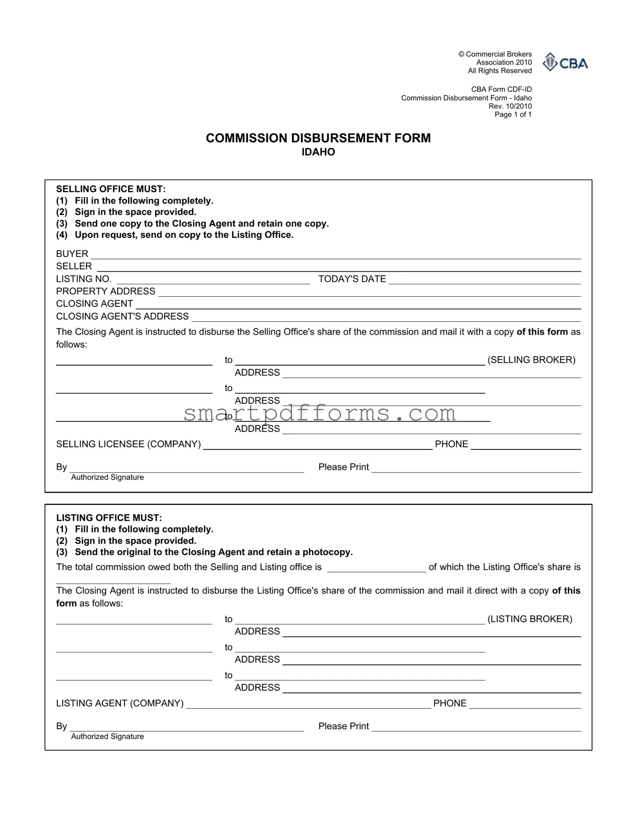 Blank Commission Disbursement PDF Template