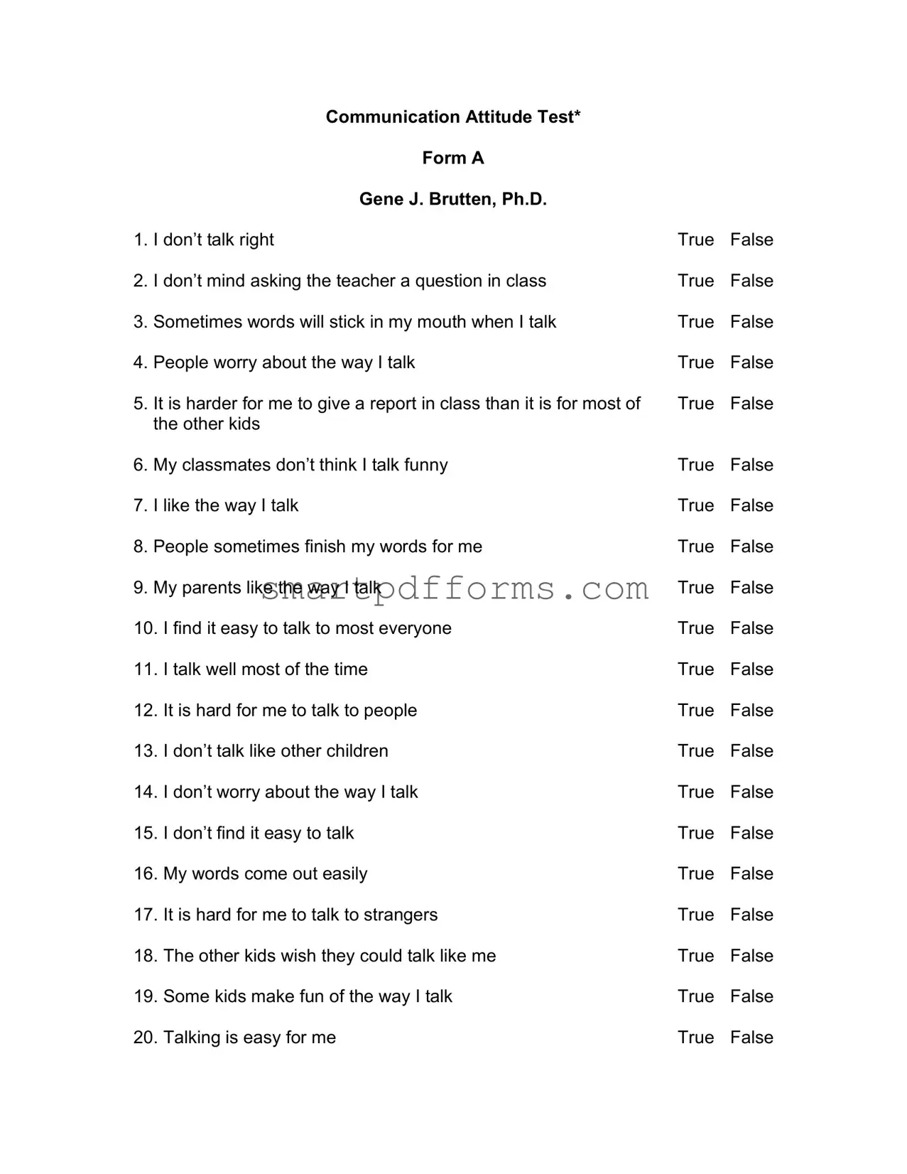 Blank Communication Attitude Test A PDF Template