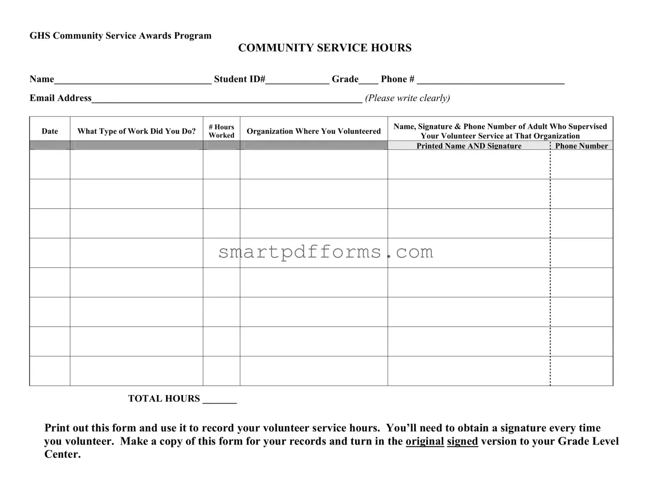 Blank Community Service PDF Template