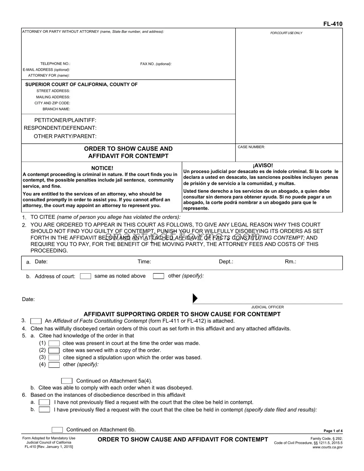 Blank Contempt Fl 410 PDF Template