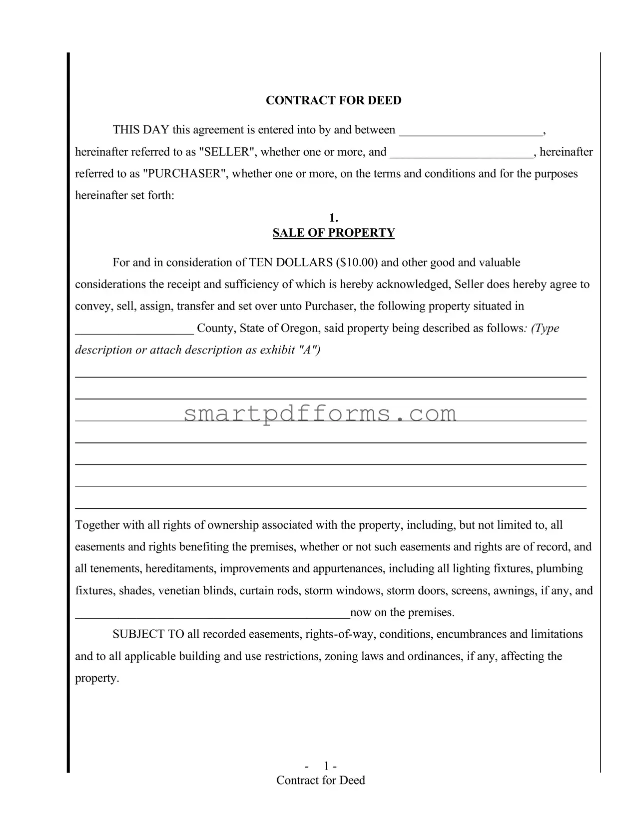 Blank Contract For Deed PDF Template