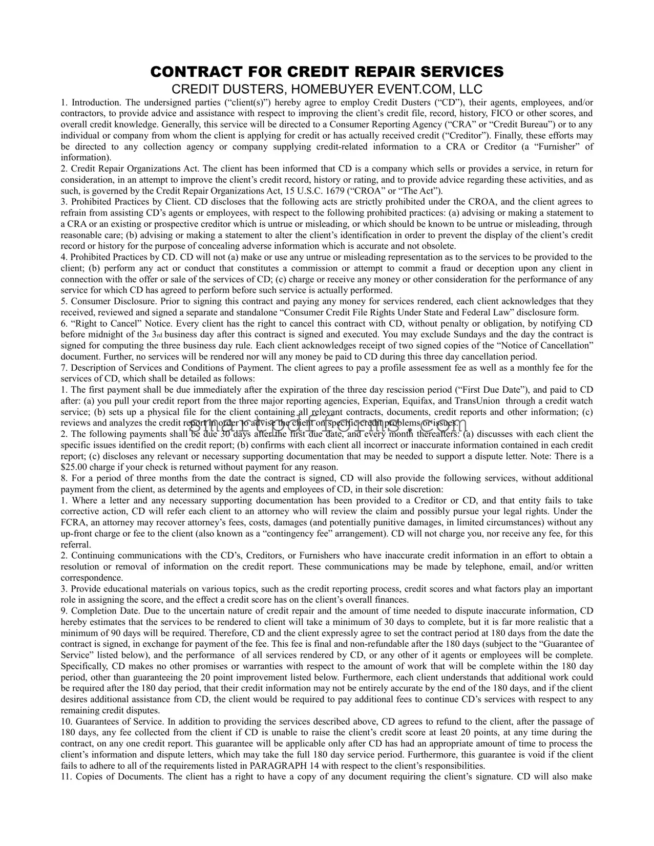 Blank Credit Repair Contract PDF Template