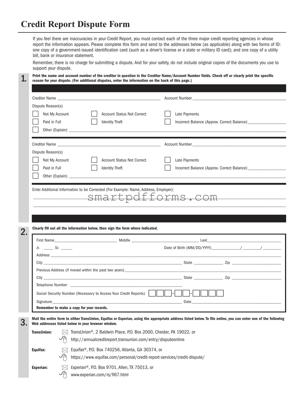 Blank Credit Report Dispute PDF Template