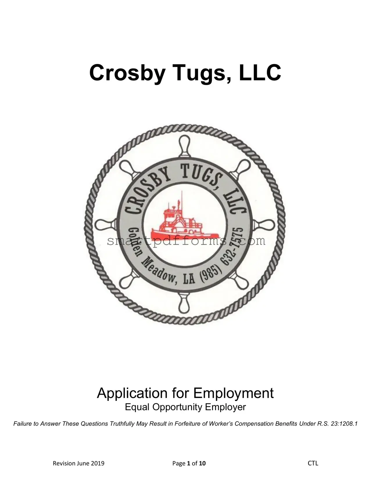 Blank Crosby Tugs Application PDF Template