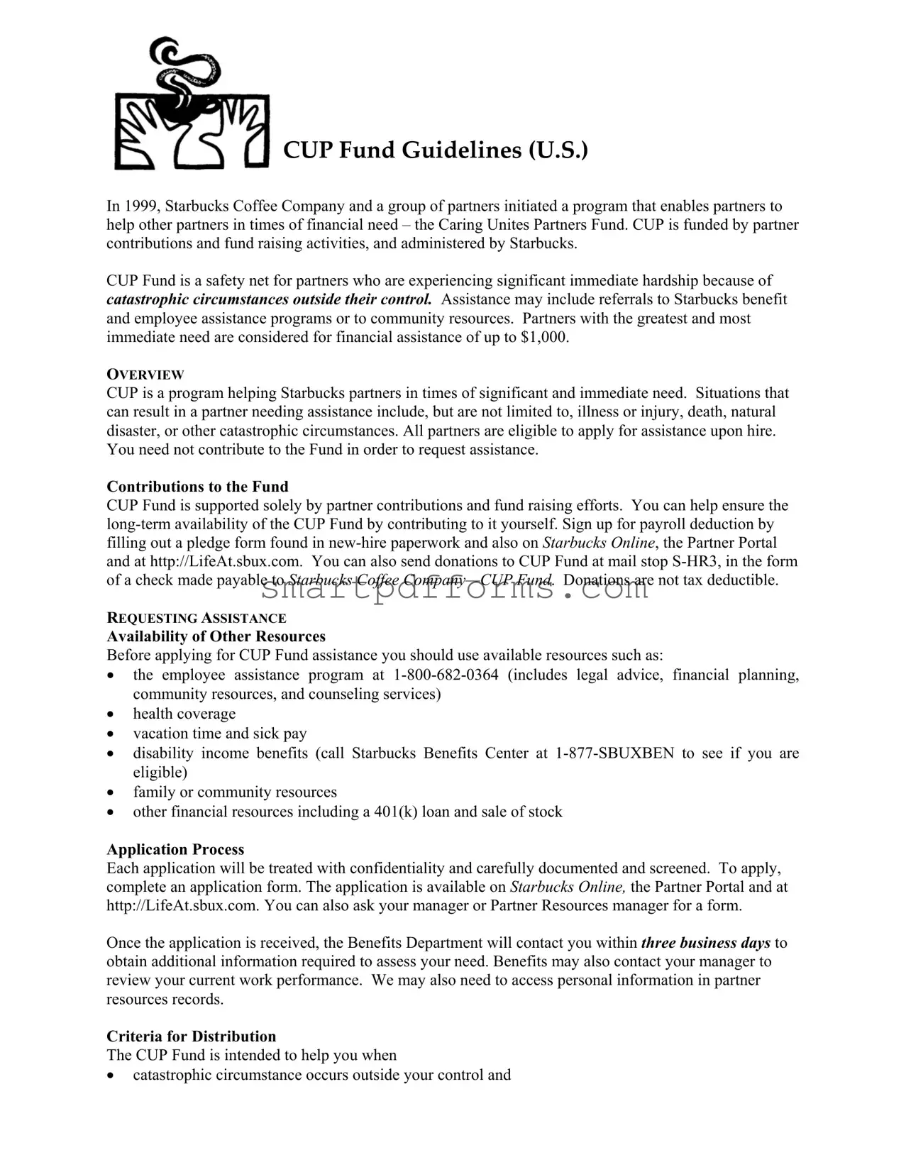 Blank Cup Fund Application PDF Template