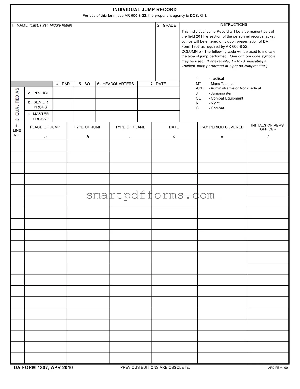 Blank Da 1307 PDF Template