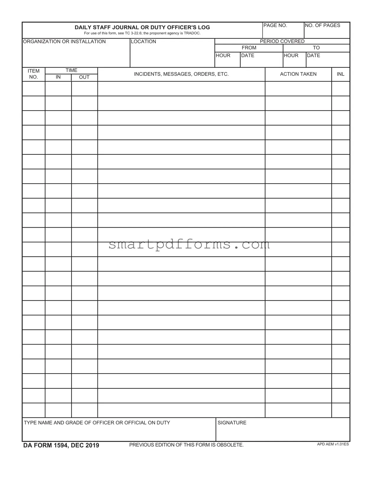 Blank Da 1594 PDF Template