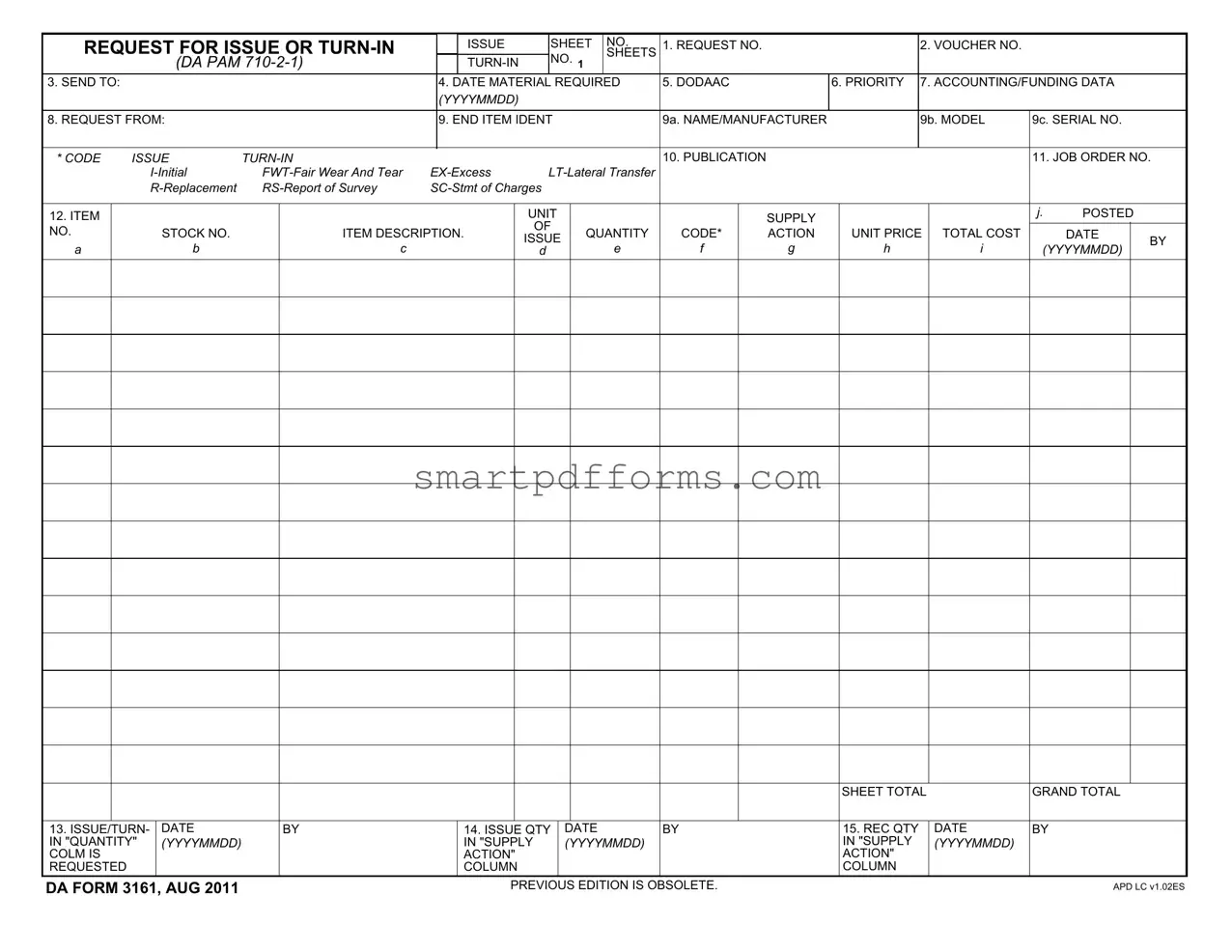 Blank Da 3161 PDF Template