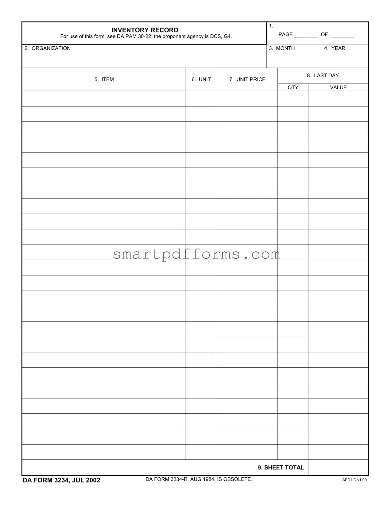 Blank Da 3234 PDF Template