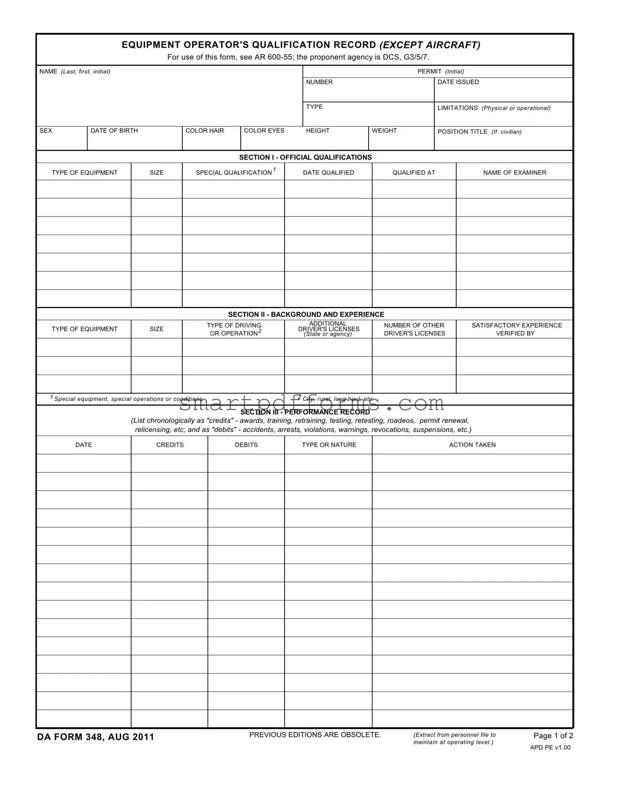 Blank Da 348 PDF Template