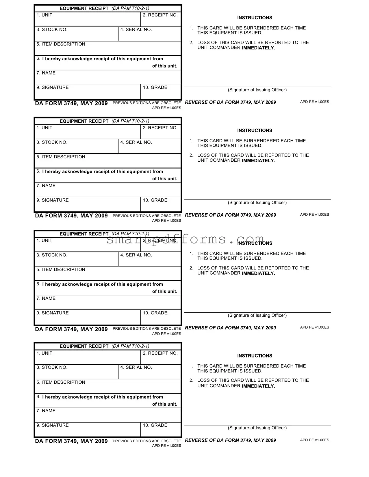 Blank Da 3749 PDF Template
