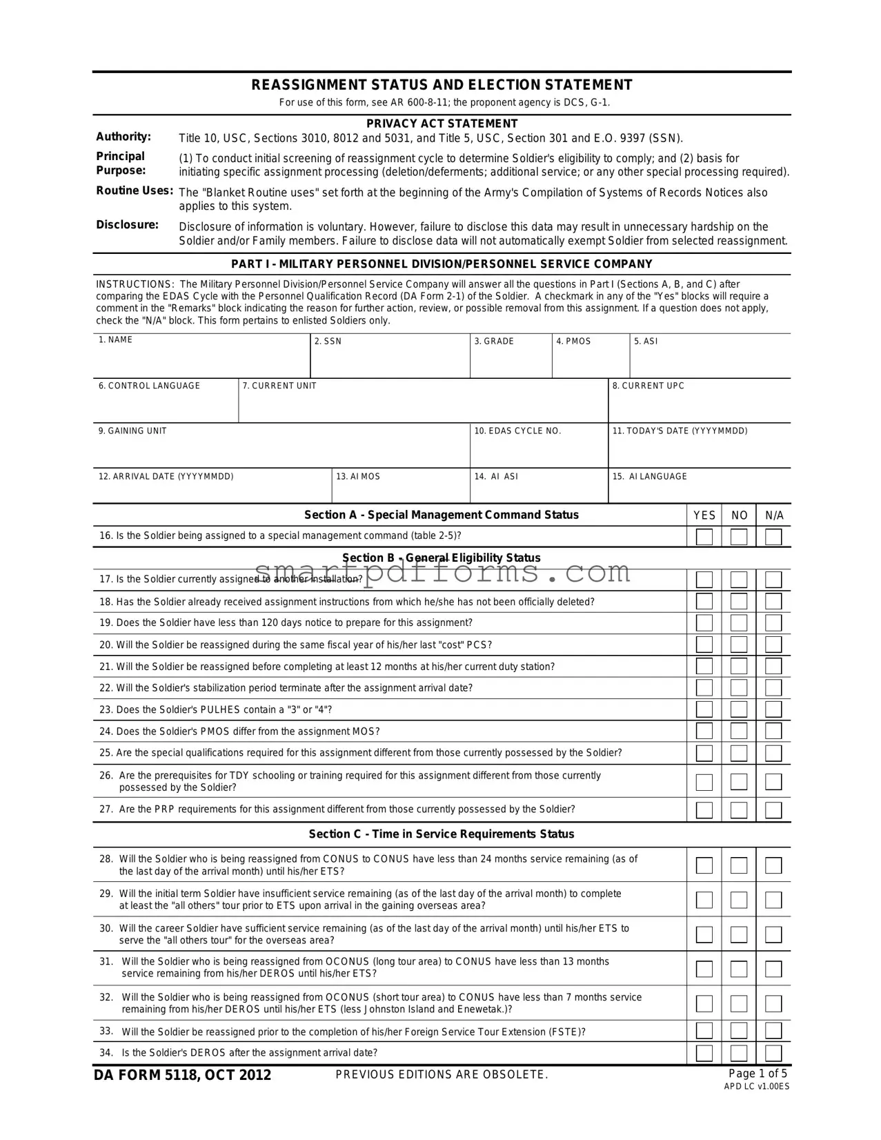 Blank Da 5118 PDF Template