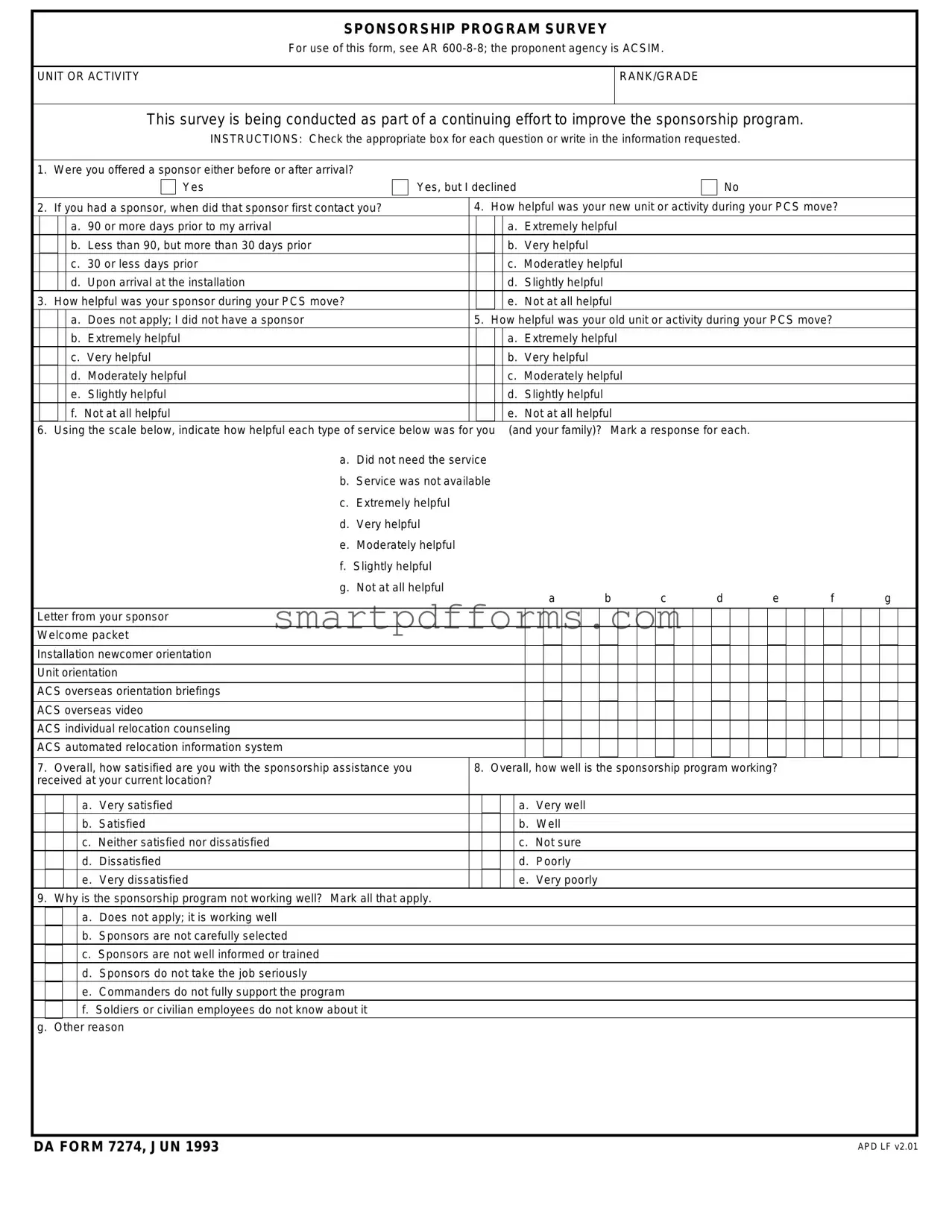 Blank Da 7274 PDF Template