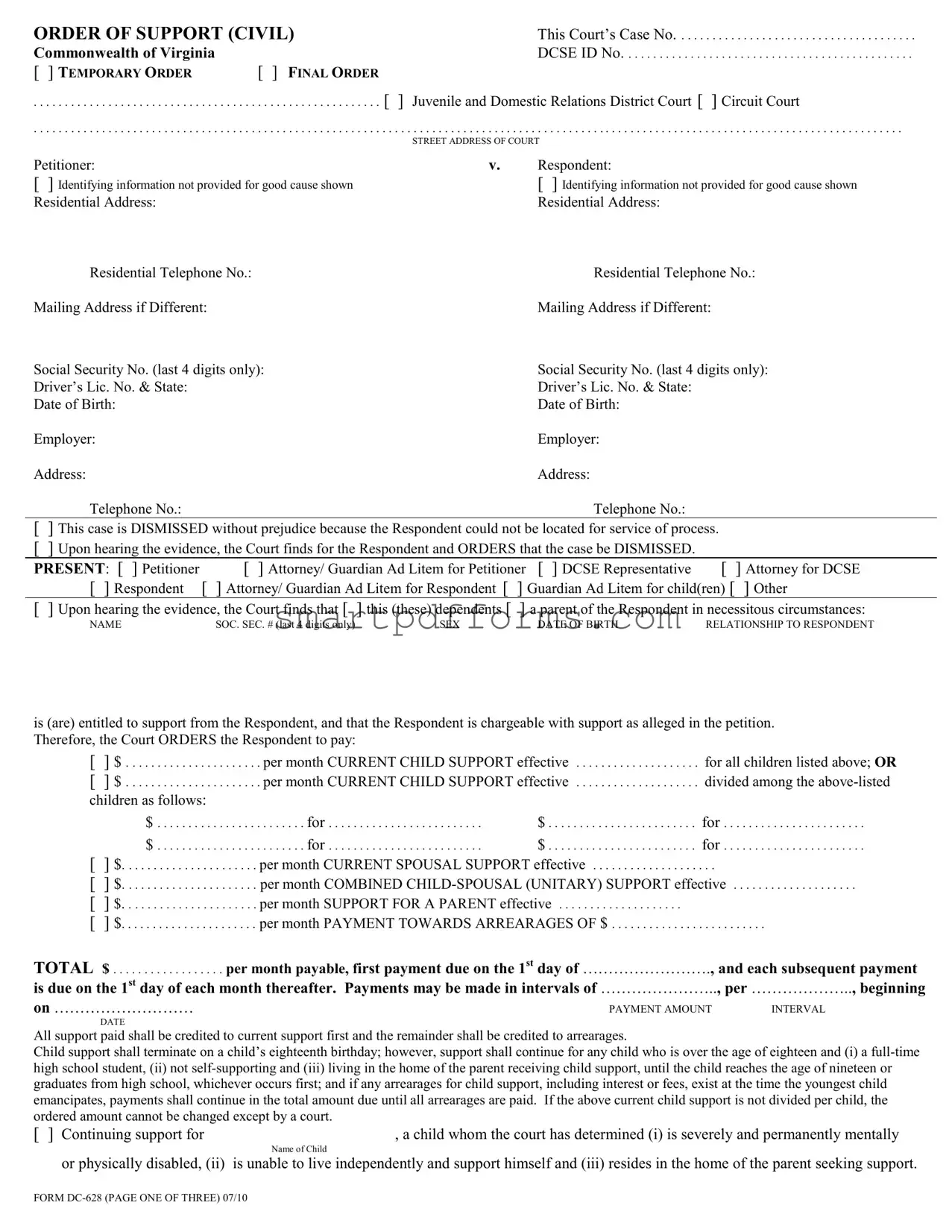 Blank Dc 628 PDF Template