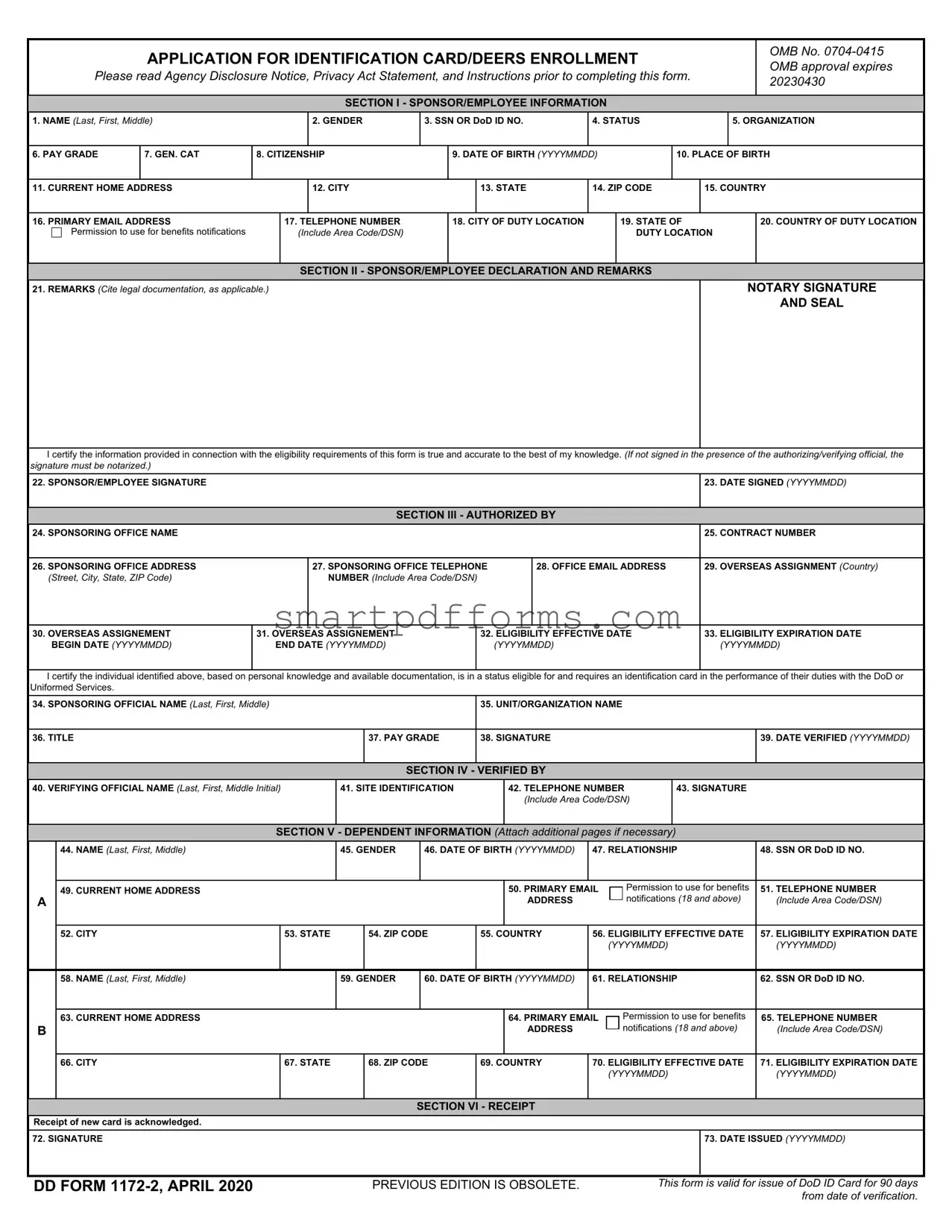 Blank Dd 1172 2 PDF Template