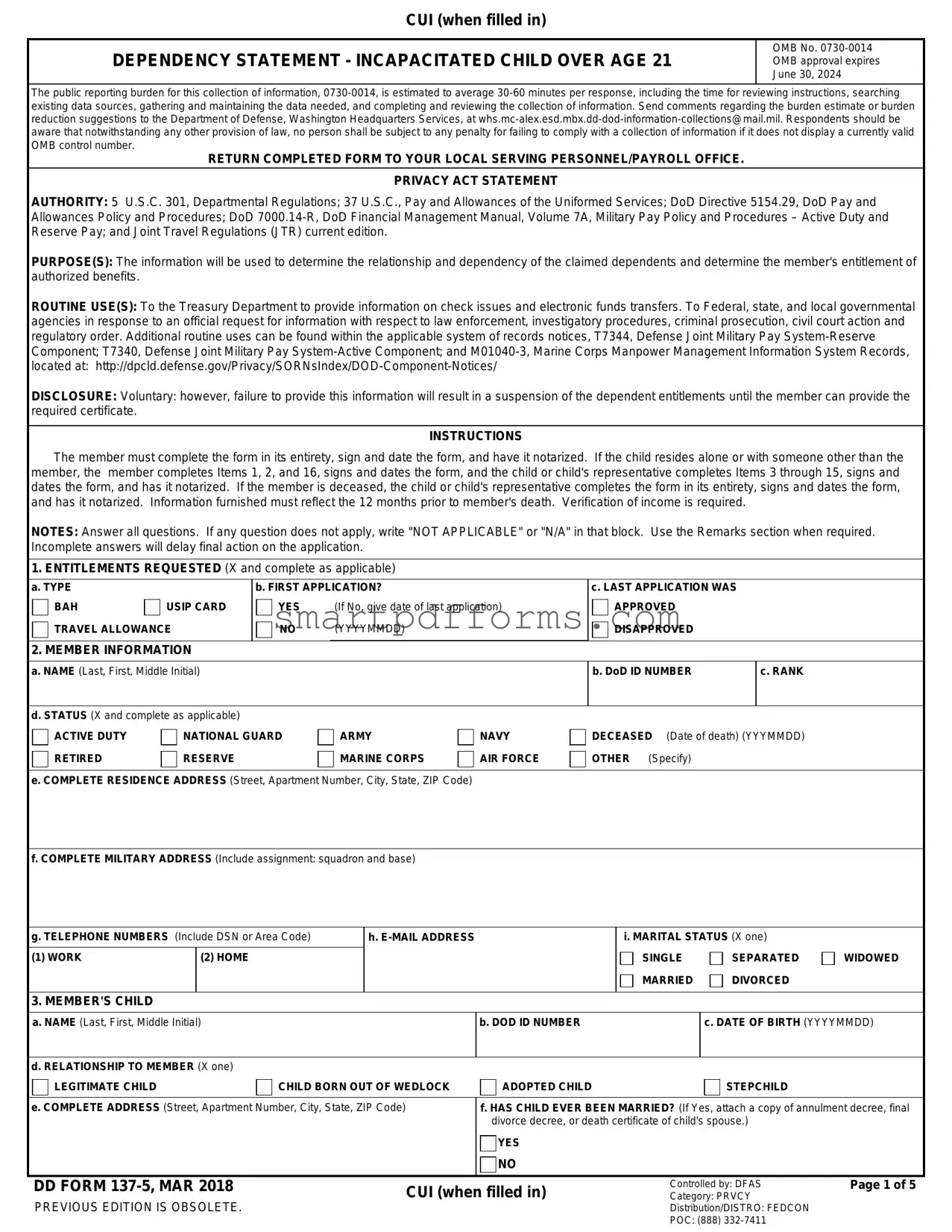 Blank Dd 137 5 PDF Template