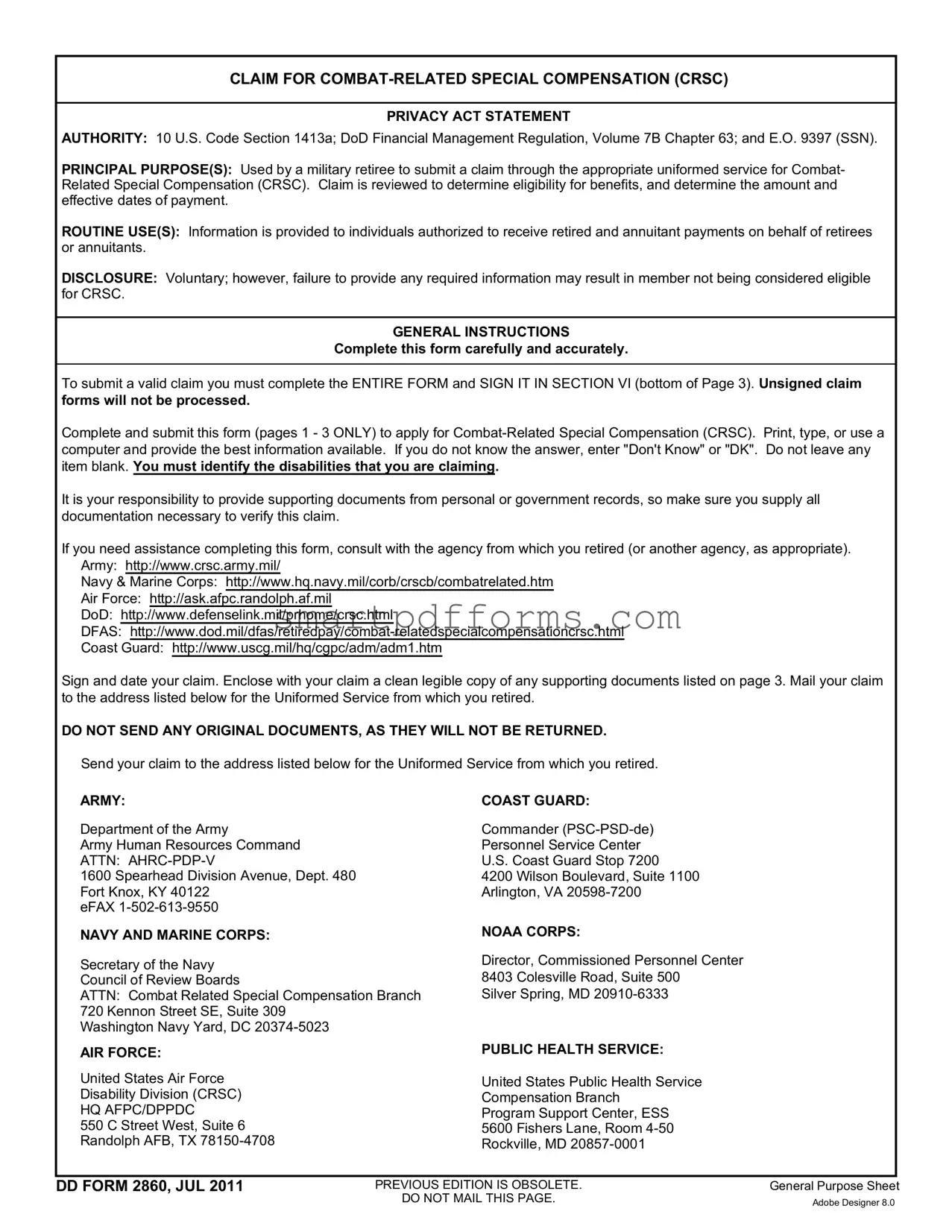 Blank Dd 2860 PDF Template