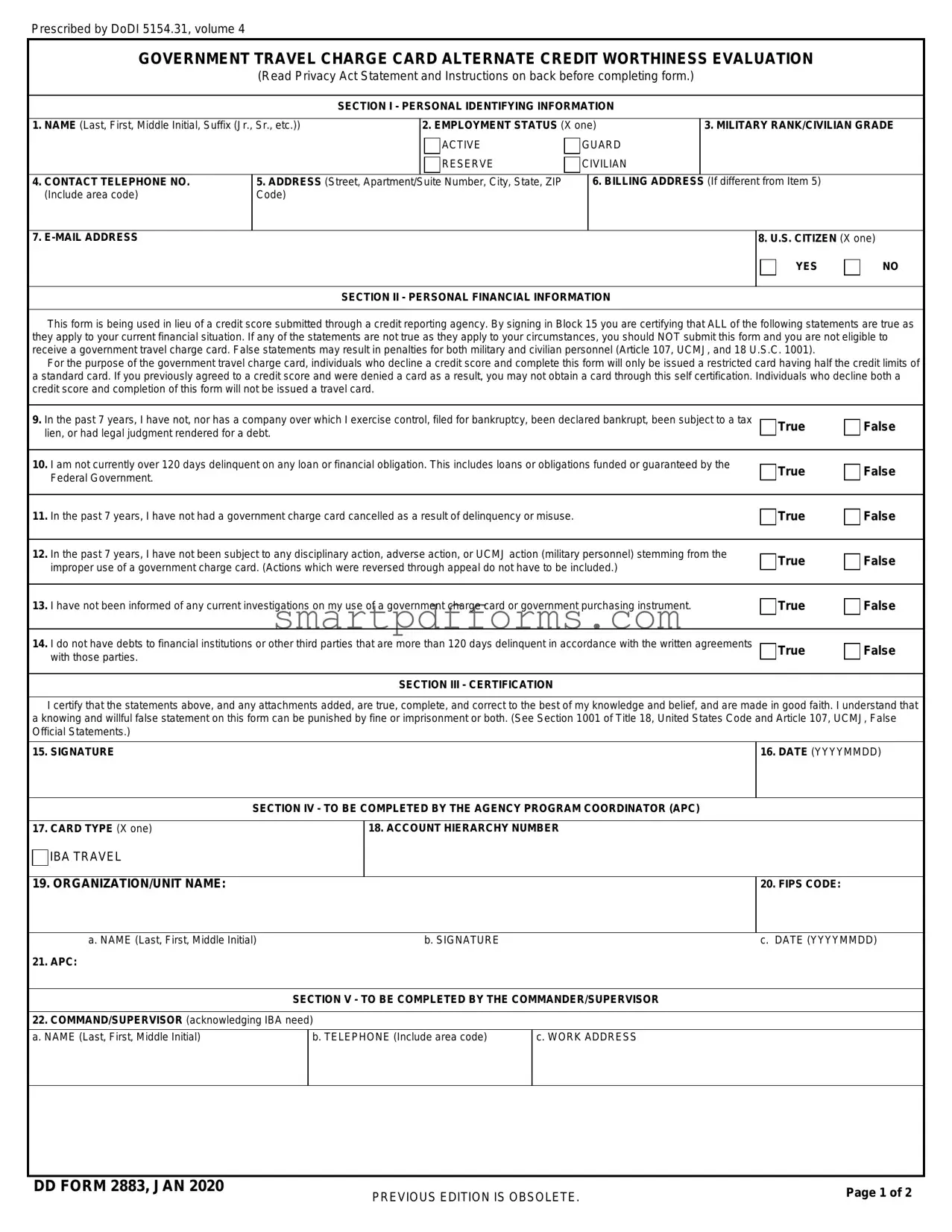 Blank Dd 2883 PDF Template