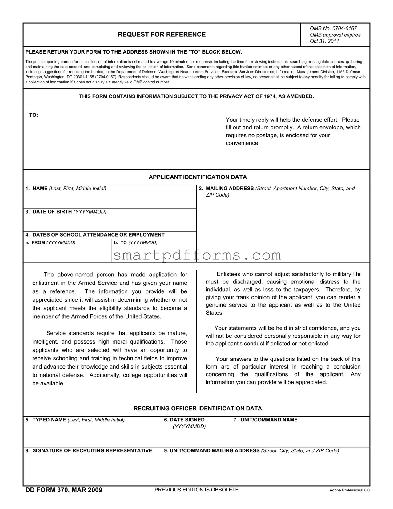 Blank Dd 370 PDF Template