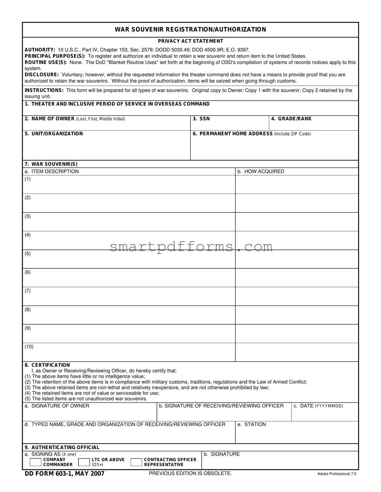 Blank Dd 603 1 PDF Template