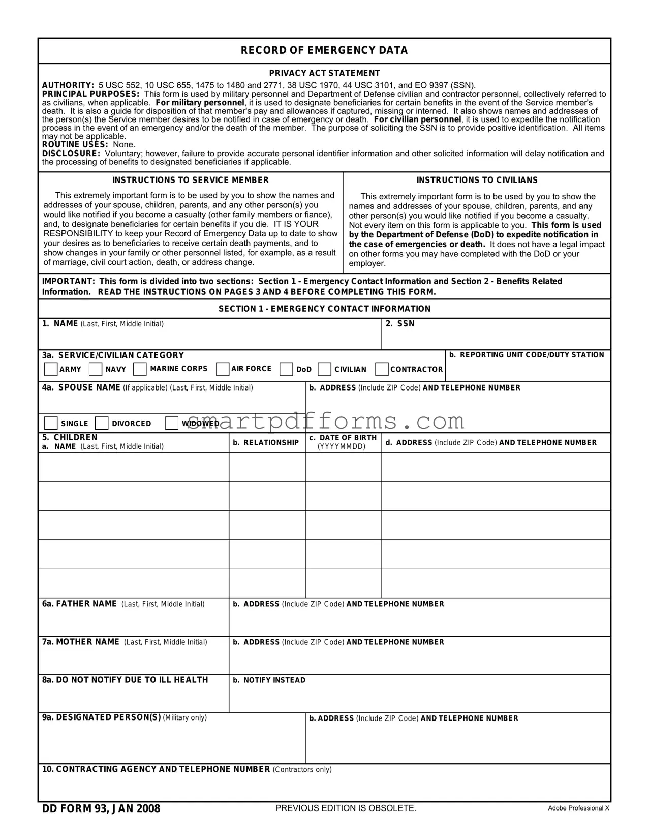Blank DD 93 PDF Template