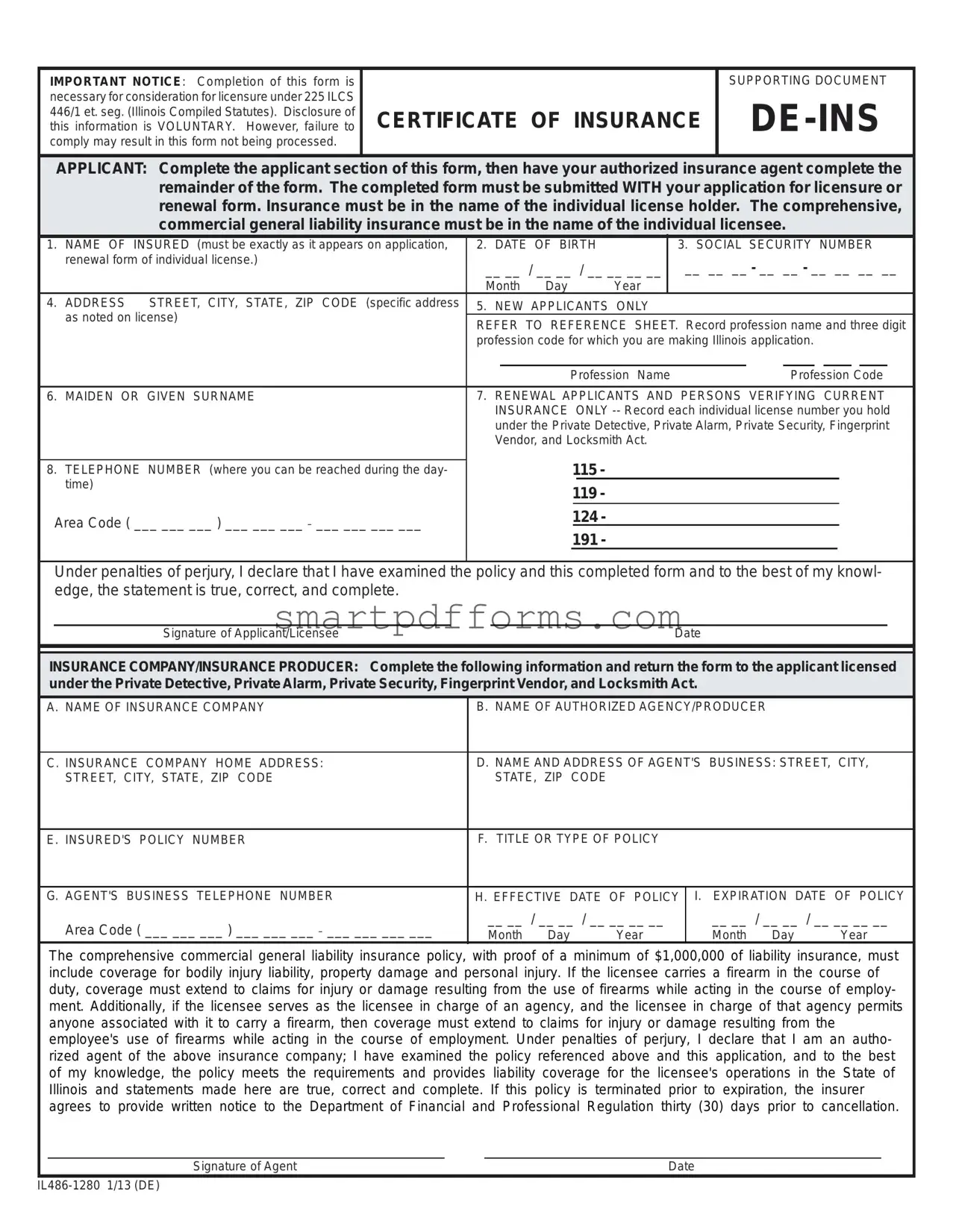 Blank De Ins Illinois PDF Template