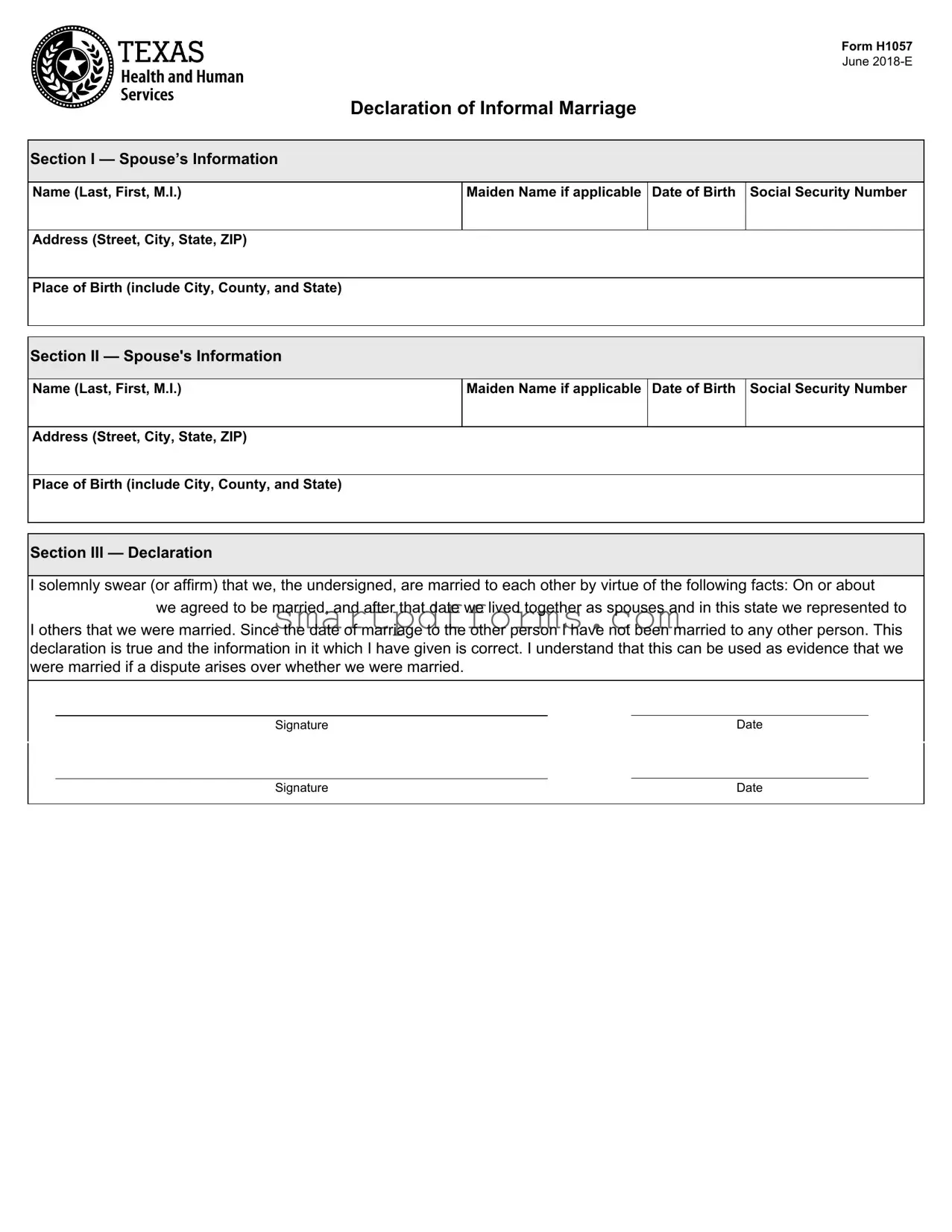 Blank Declaration Marriage PDF Template