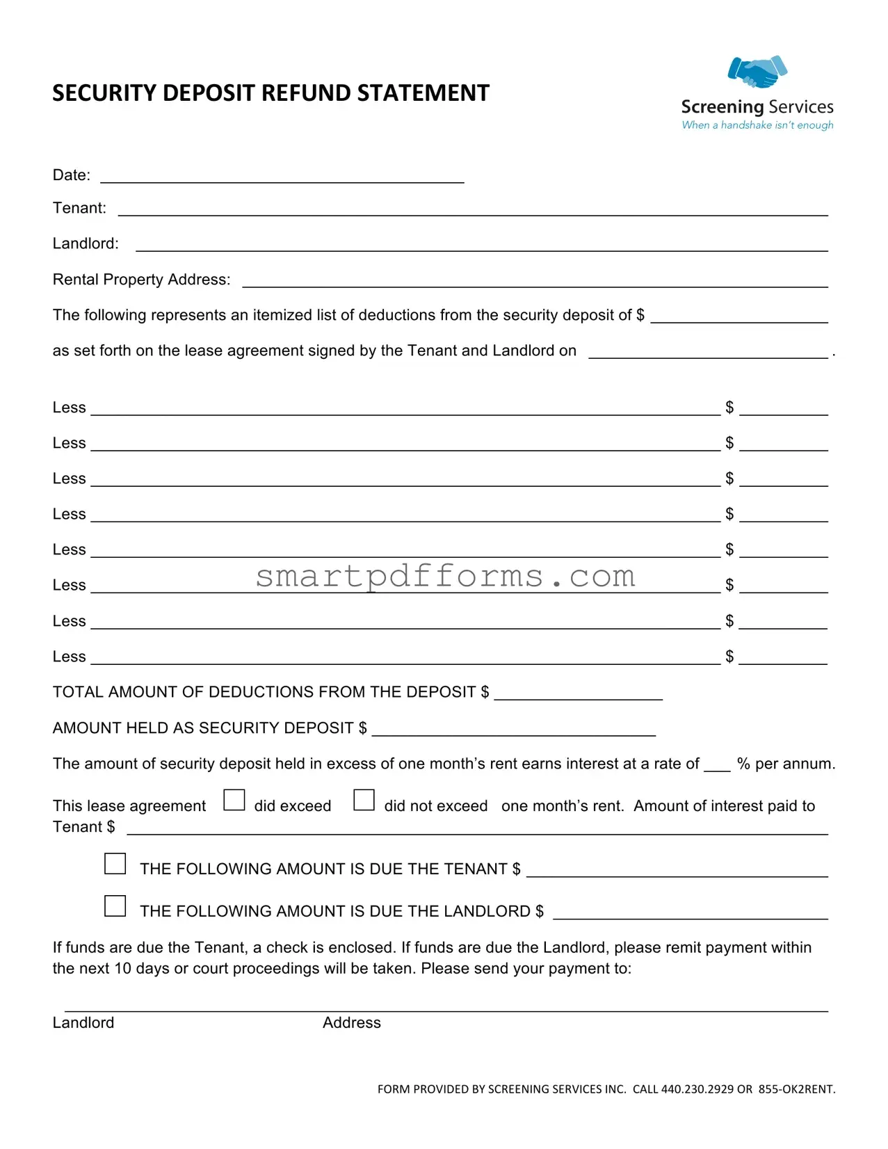Blank Deposit Refund PDF Template