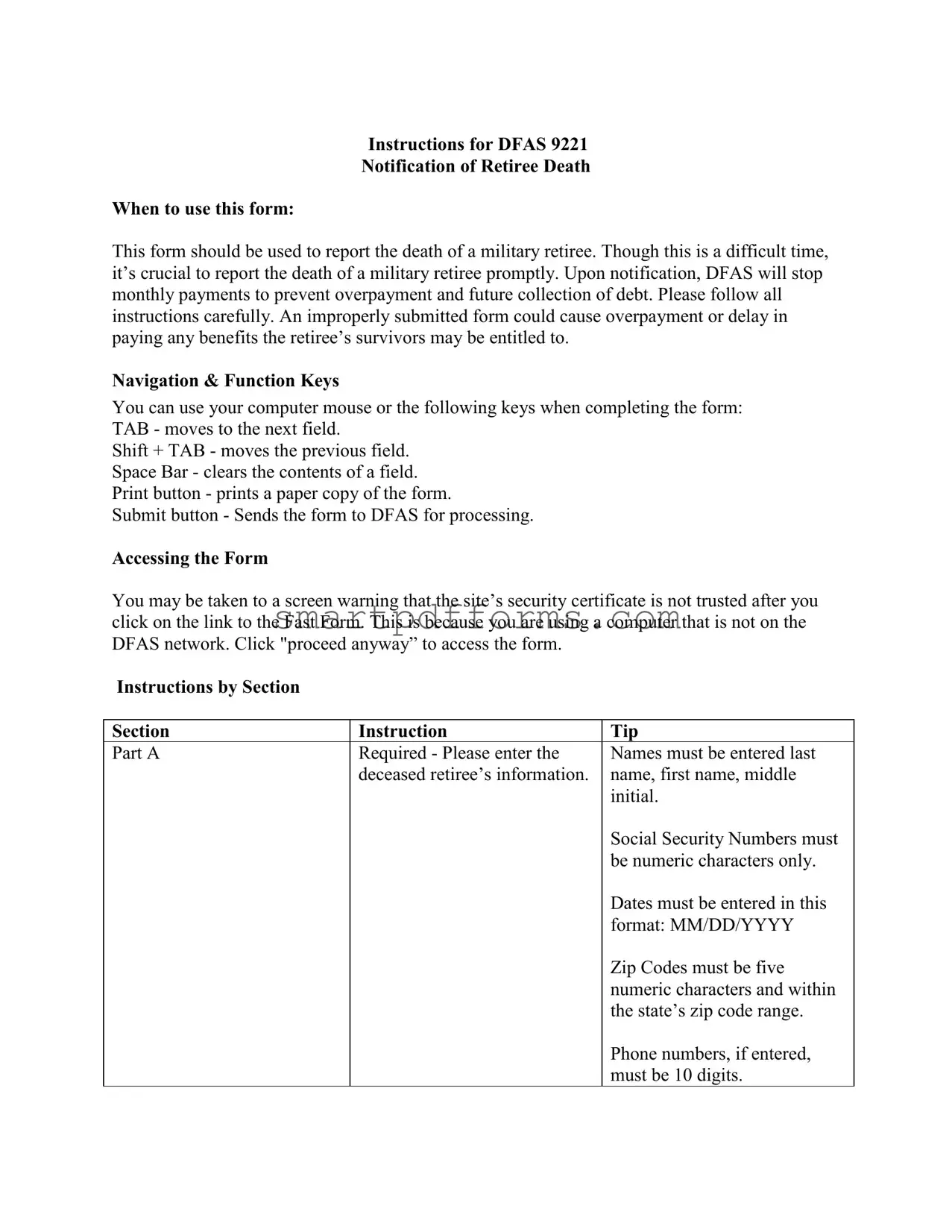 Blank Dfas Notification Of Death PDF Template