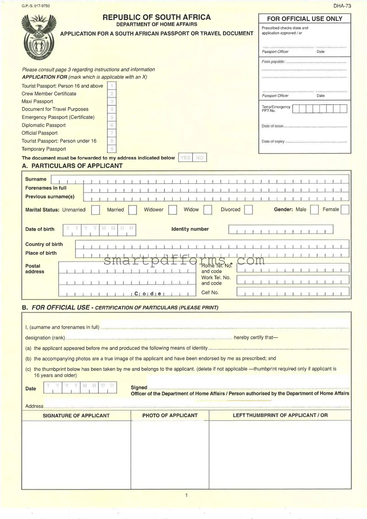 Blank Dha 73 Passport PDF Template
