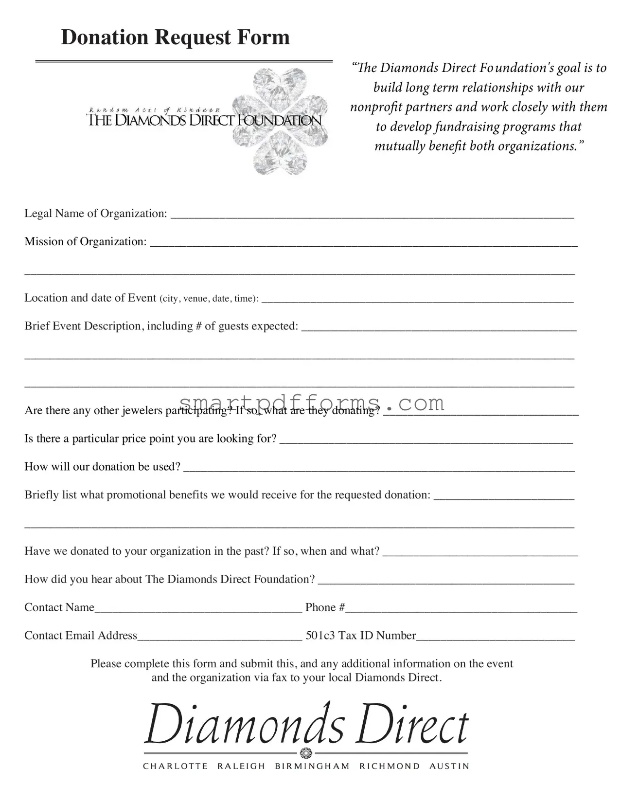 Blank Diamonds Donation Request PDF Template