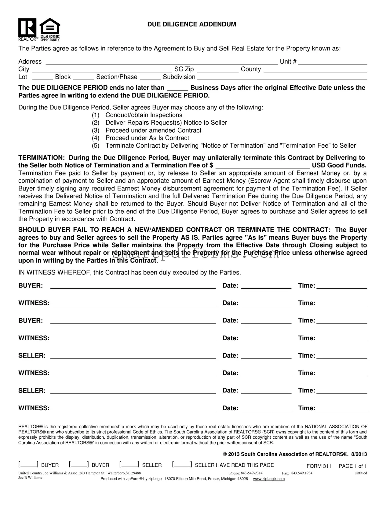 Blank Diligence Addendum PDF Template