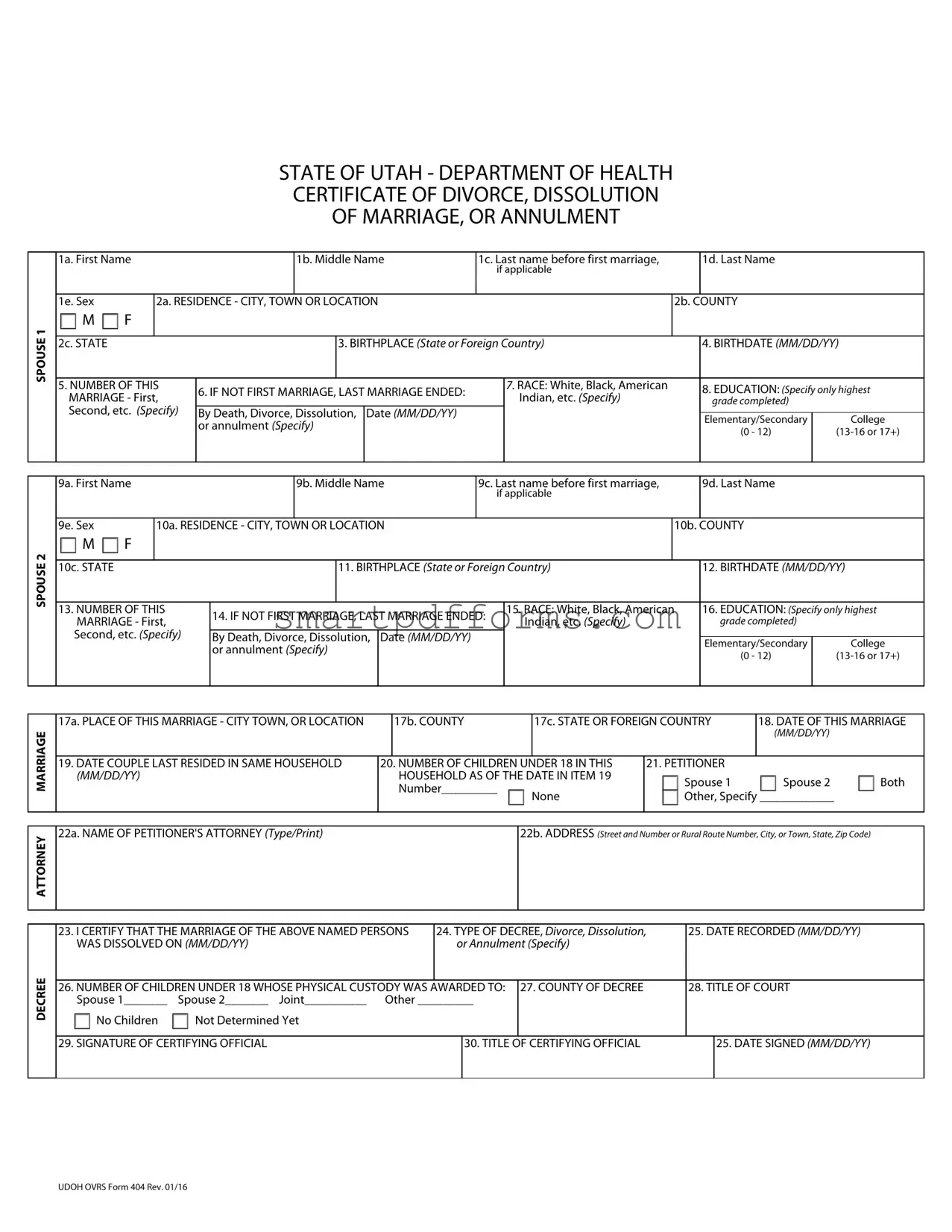 Blank Divorce Certificate PDF Template