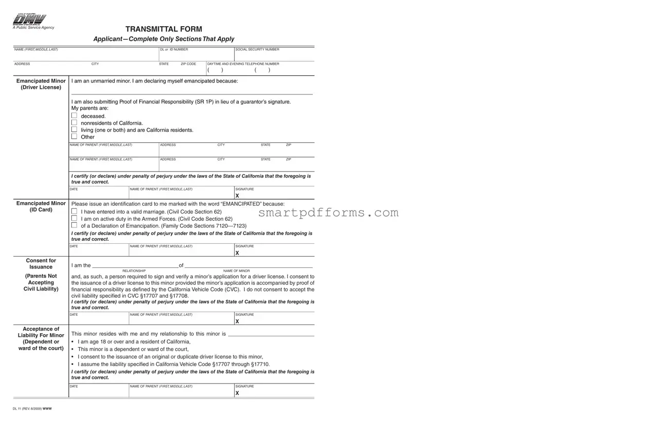 Blank Dmv Transmittal Dl 11 PDF Template