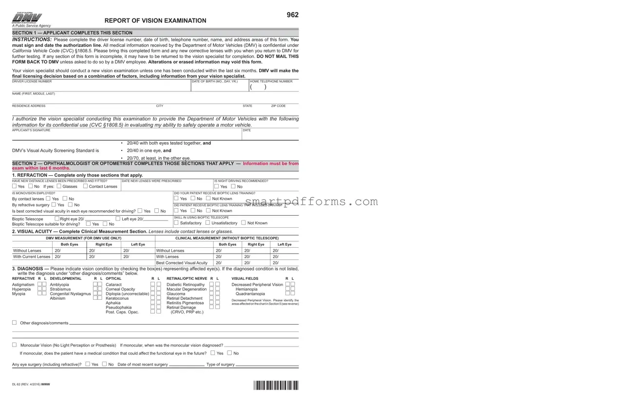 Blank Dmv Vision PDF Template