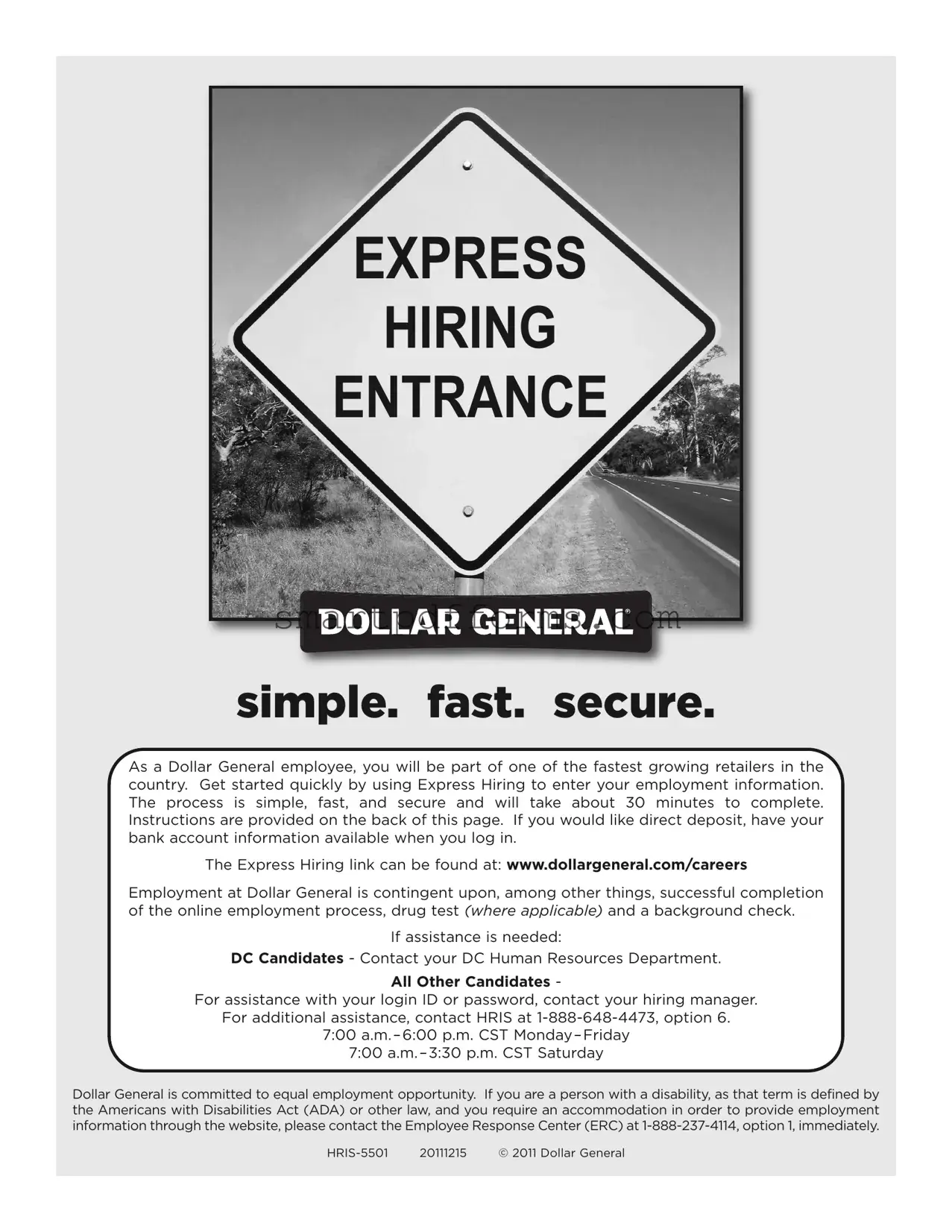 Blank Dollar General Express Hiring PDF Template