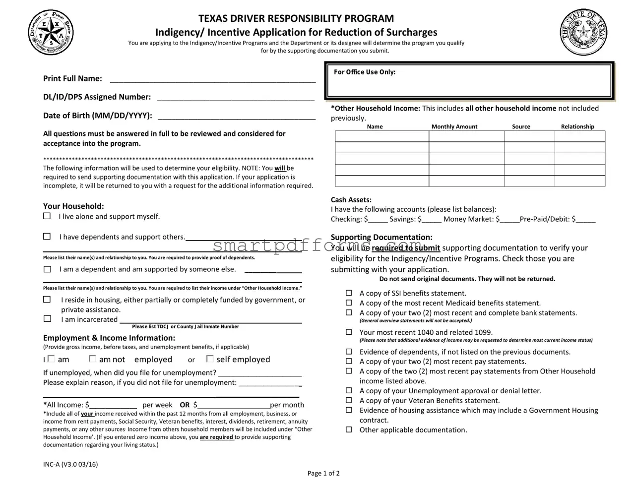Blank Dps Surcharge Indigent PDF Template