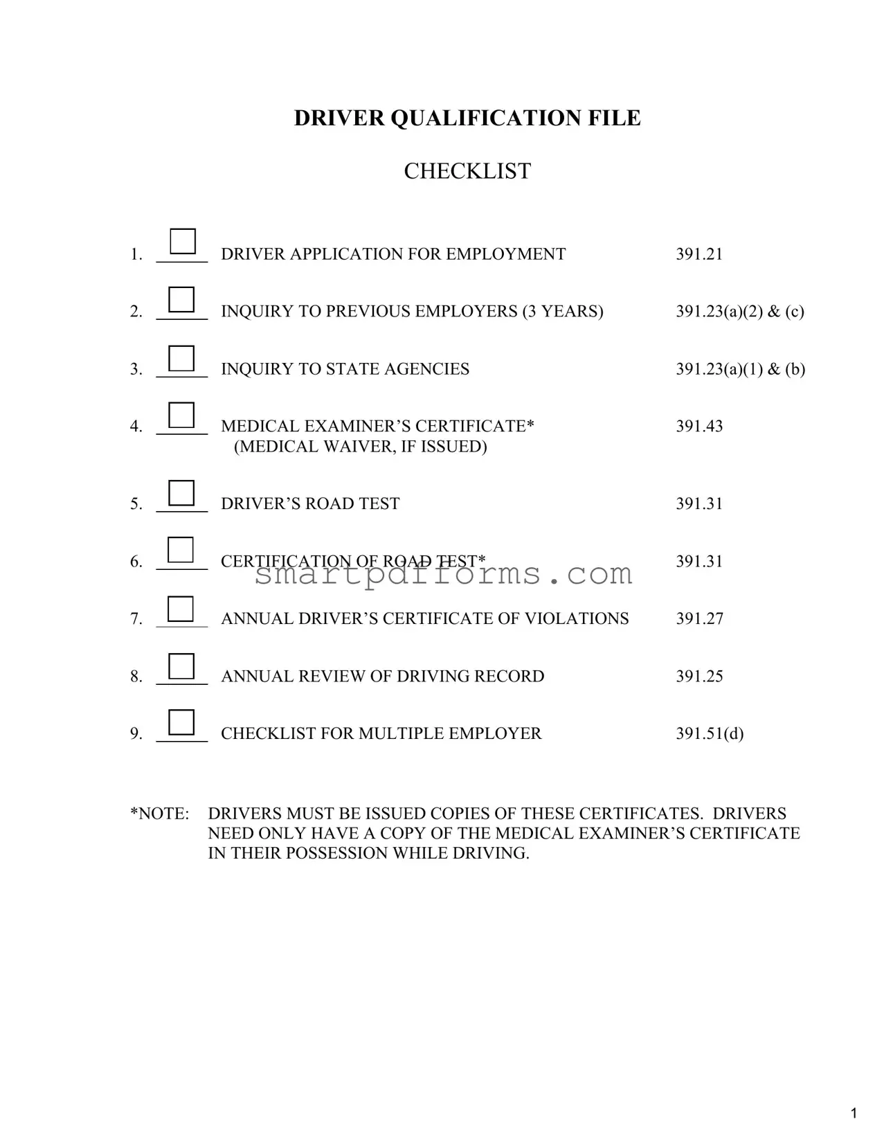 Blank Driver Qualification PDF Template