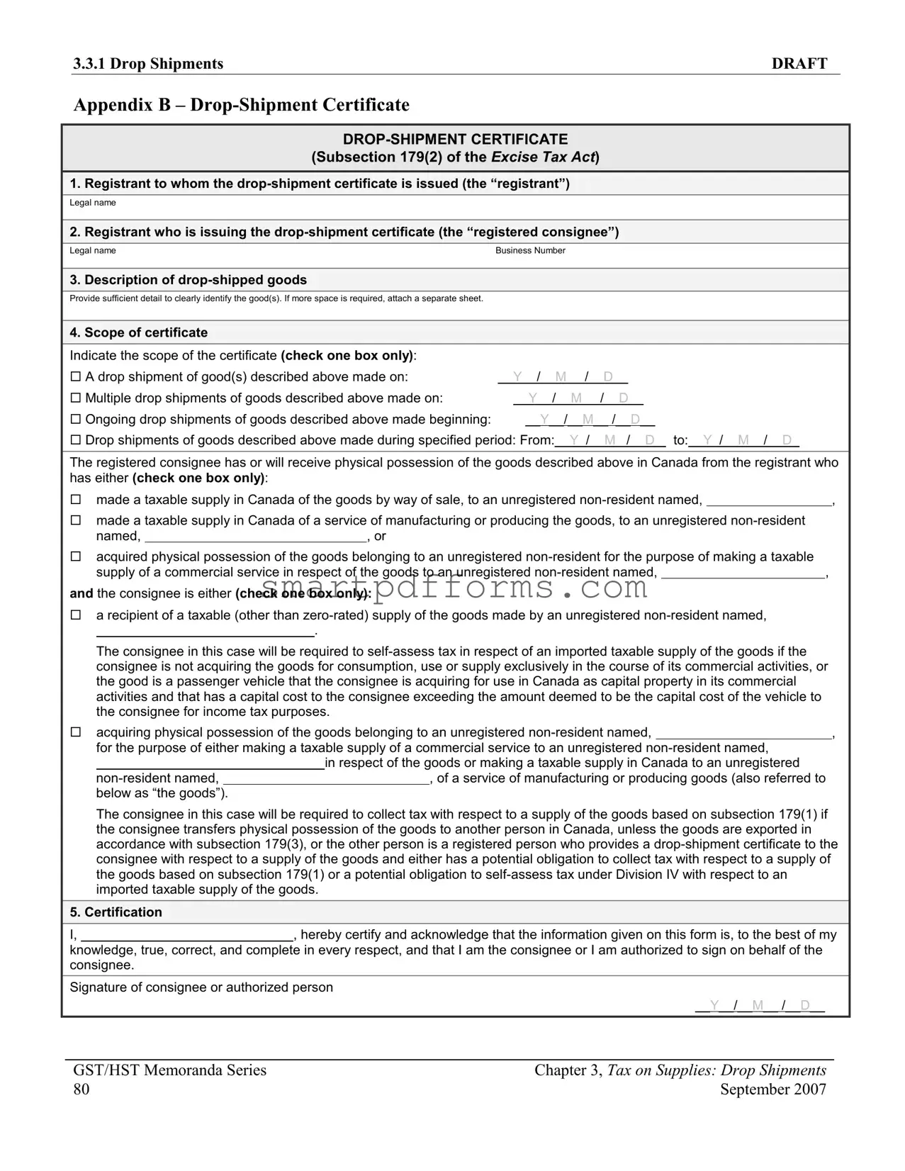 Blank Drop Shipment Certificate PDF Template
