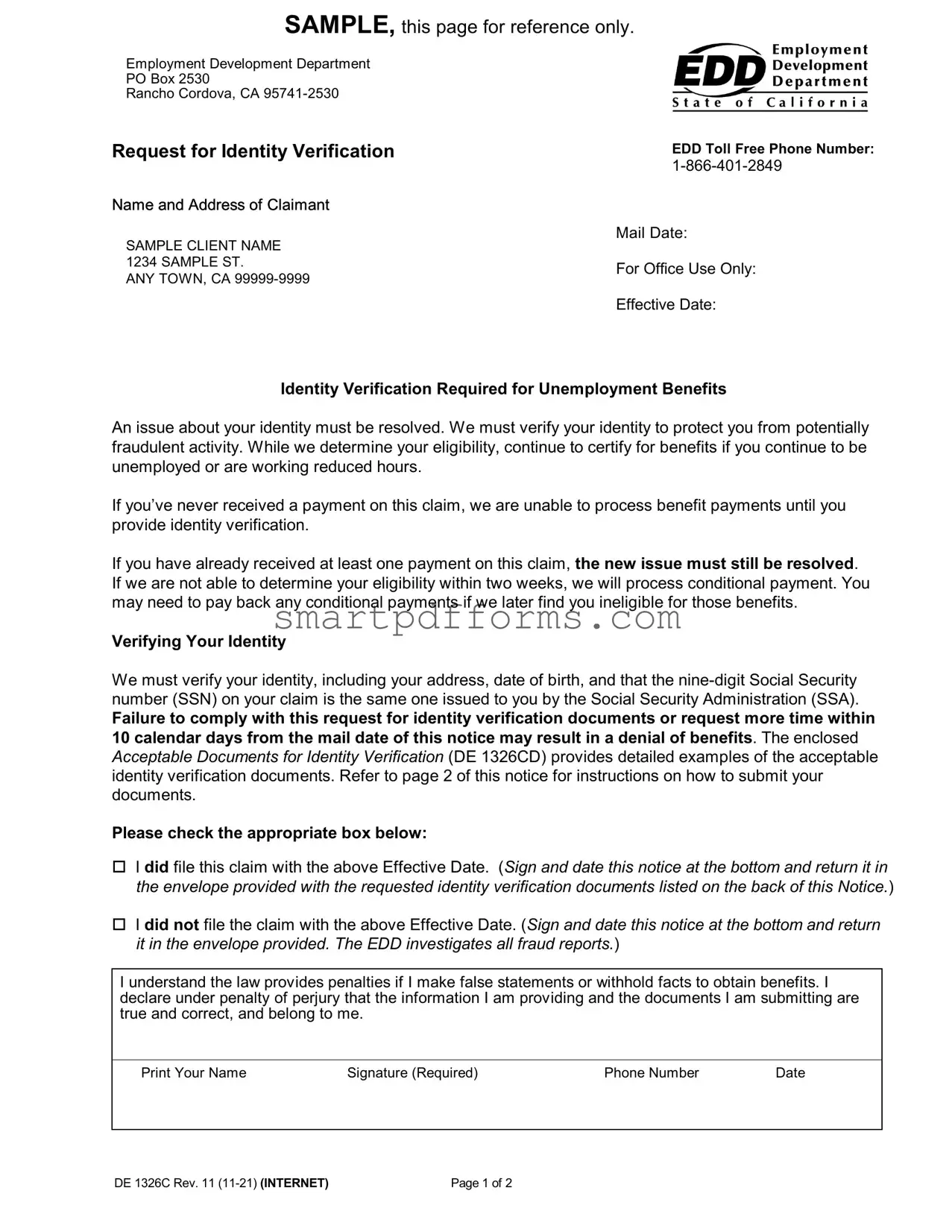 Blank Edd Ideninty Verification PDF Template