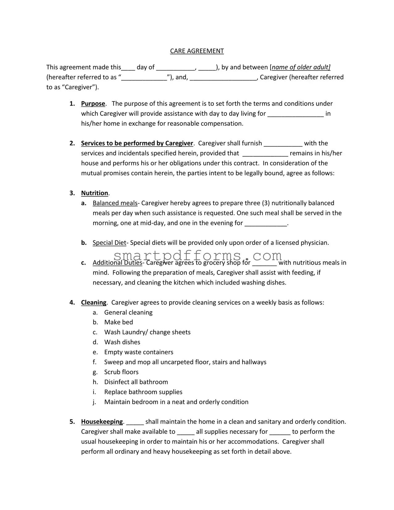 Blank Elder Care Agreement 85 PDF Template