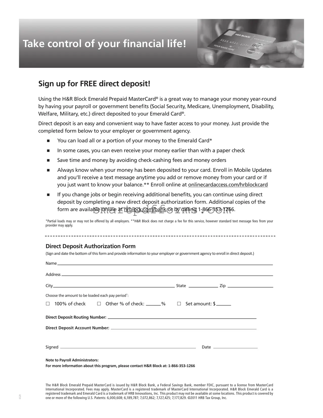 Blank Emerald Direct Deposit PDF Template